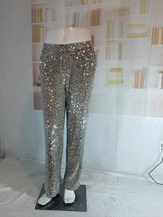 Cable & Gauge Denim - Silver Sequin Straight-Leg Pants